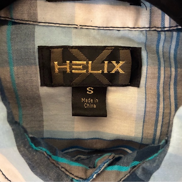 Helix Men’s Short Sleeve Plaid Button-Down Shirt in White, Blue, Teal - Picture 3 of 3